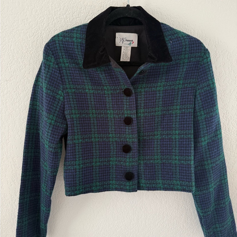 Women's Plaid Blazer in Blue and Green